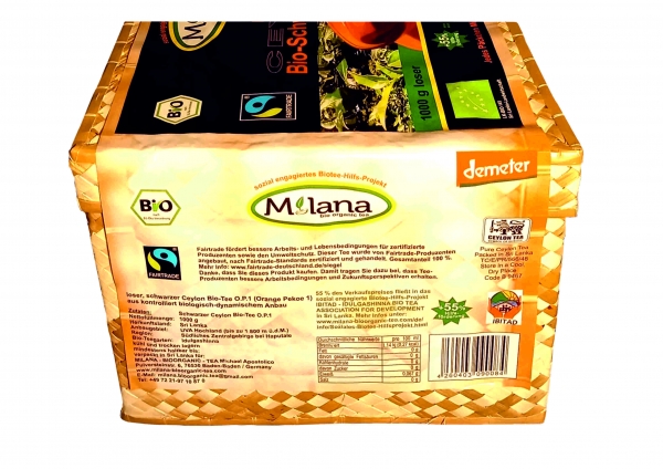 1 KG MILANA Ceylon Fairtrade Demeter ORGANIC Loose BLACK TEA OP1 Orange Pekoe 1 packed into handwoven baskets - with 55 percent benefits support - The Tea, ... that tastes like Love. Fairly and sustainably manufactured.